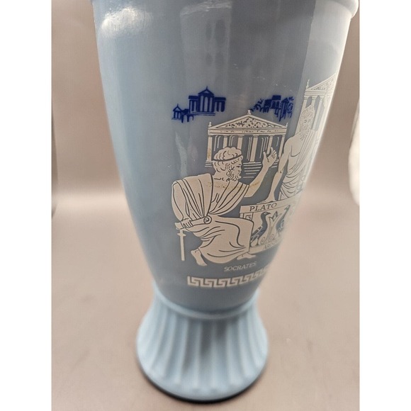 Vintage 1961 Jim Beam Blue Milk Glass Greek Chariots Bottle Empty Decanter - Picture 4 of 13